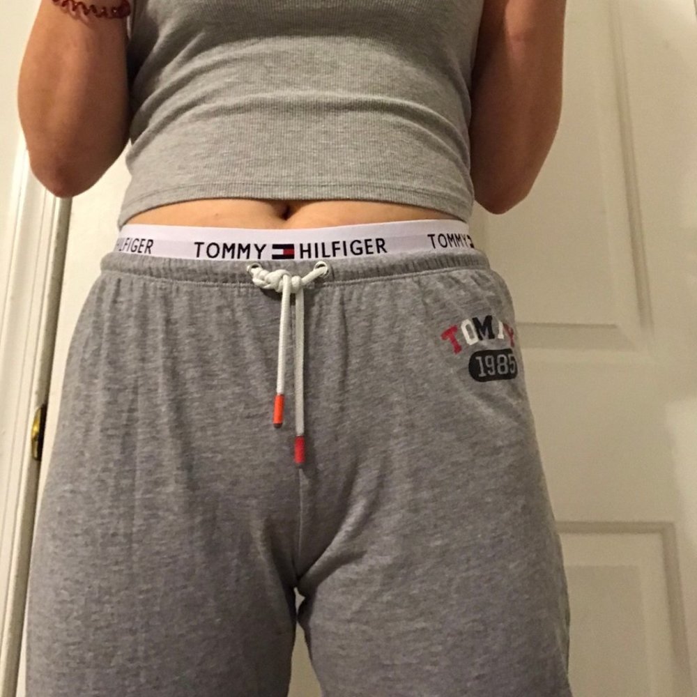 Grey Cotton slim fit sweatpants